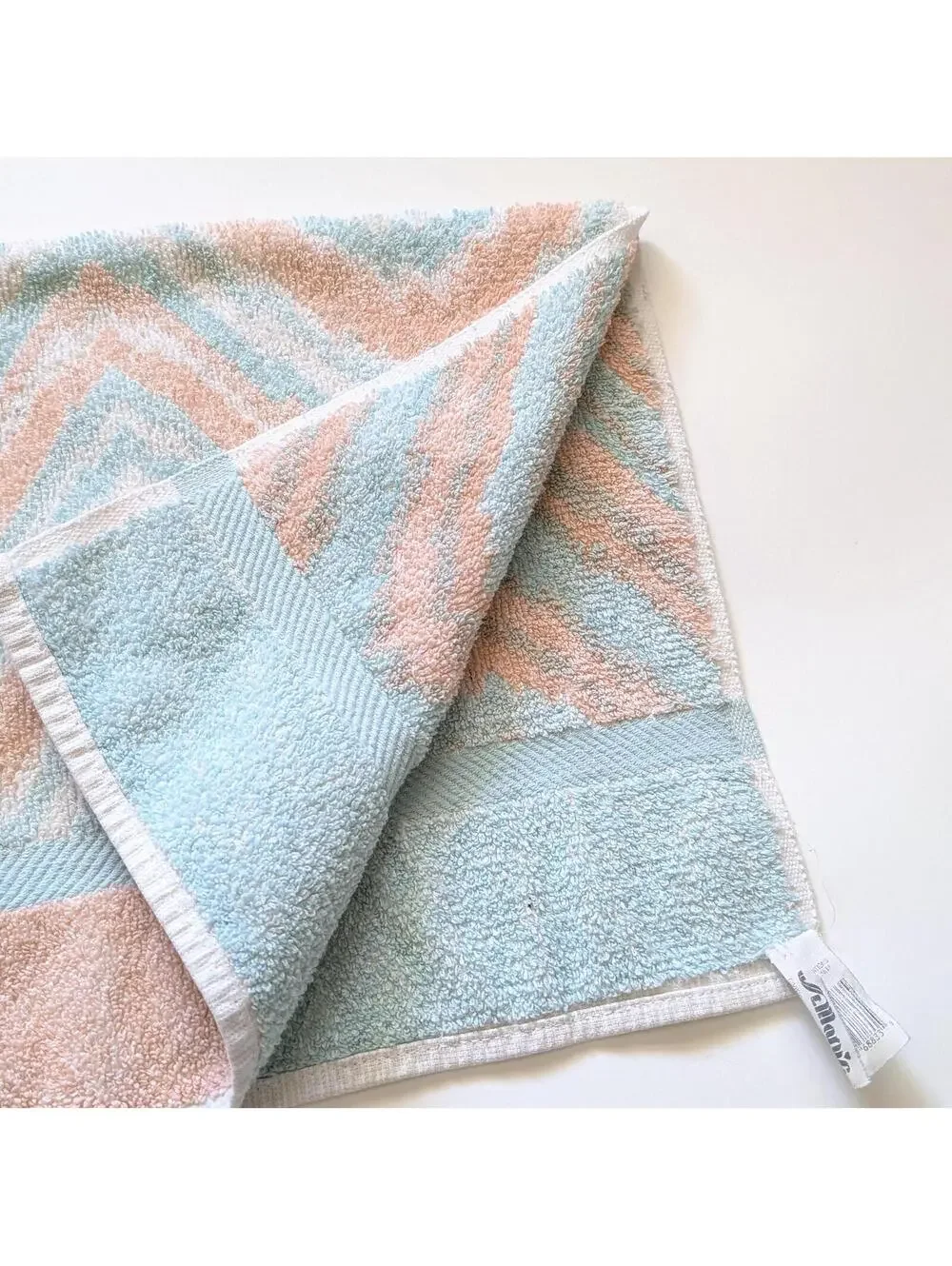 1980s Vintage Hand Towels with Pastel Chevron Pattern